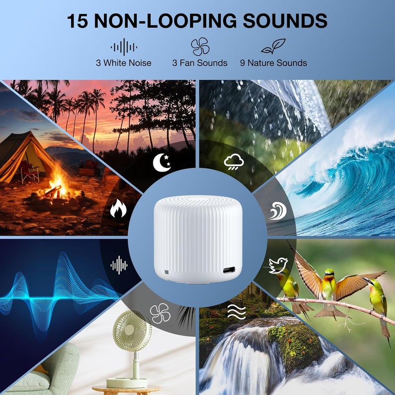 LEICEX Portable Sound Machine for Baby Adults, Travel Sound Machine,15 Non-Looping Sound Timer and Memory Play, Mini White Noise Machine for Sleeping Office Privacy Travel Gift - Image 3